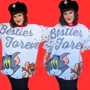 Handmade, Upcycled Vintage 1990's Tom and Jerry Bedsheet T-Shirt Oversized XL